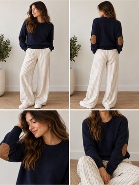 Brandy Melville Navy Elbow-Patch Crewneck Sweater OS